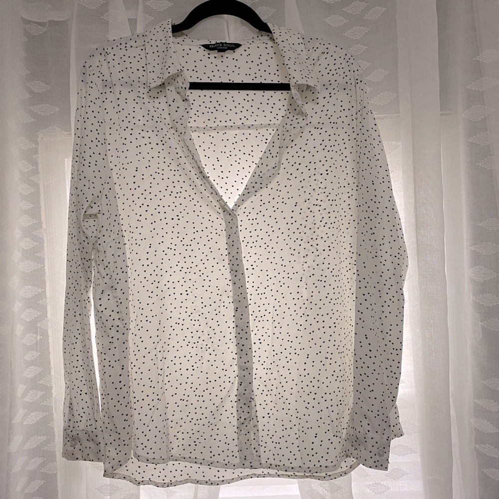 ASOS Button Up Heart Polka Dot Long Sleeve Top